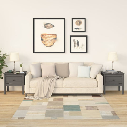 Set of 2 Grey Pine Wood Side Tables - 50x50x49 cm