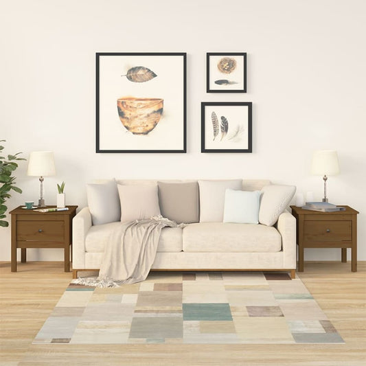 Honey Brown Solid Pine Wood Side Tables, 2 pc Set, 50x50x49 cm
