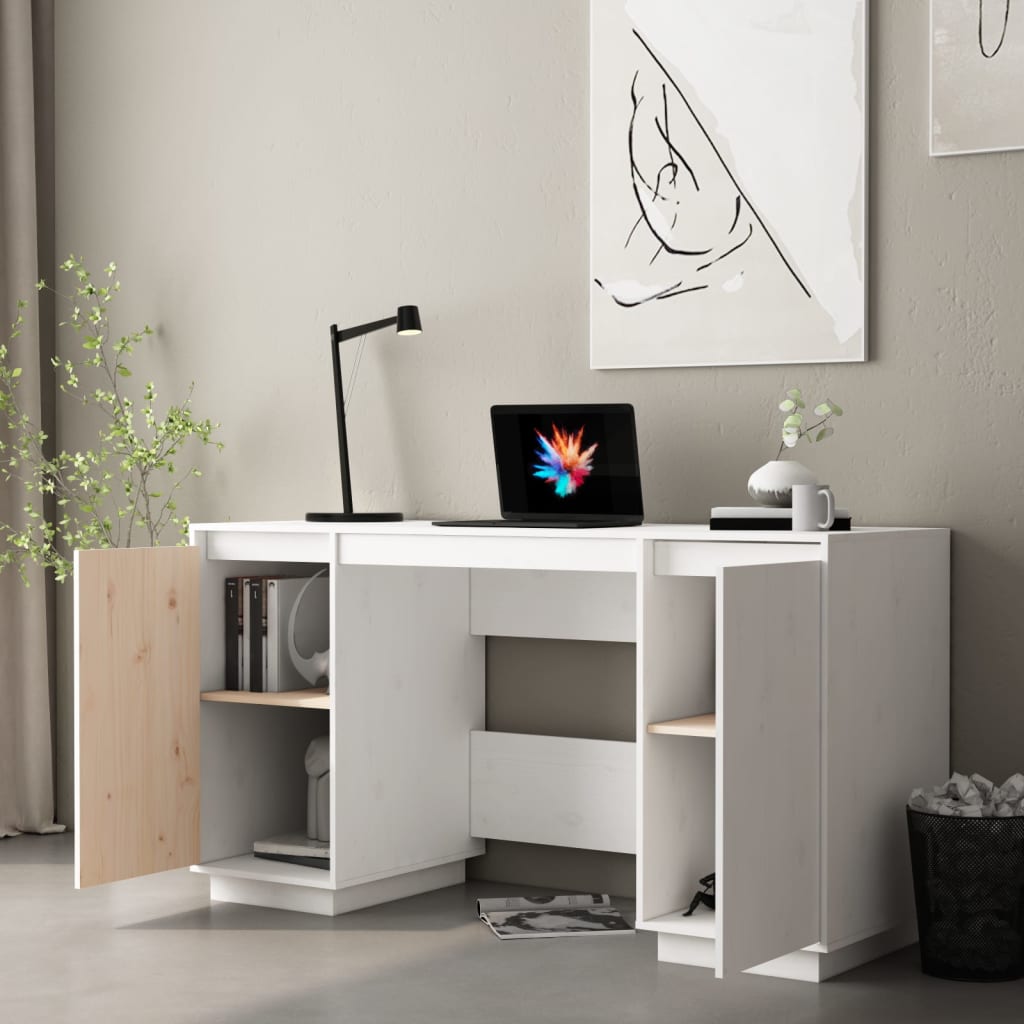 Solid Pine Wood Desk White 140x50x75 cm - Stylish & Durable