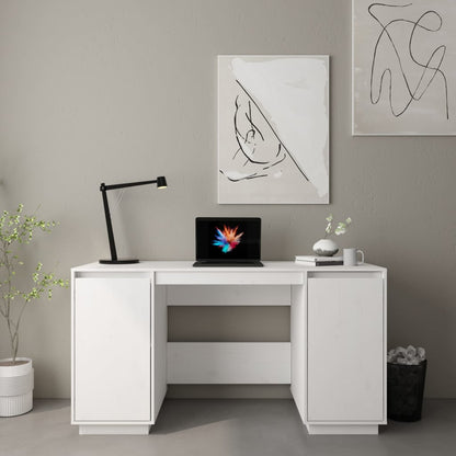 Solid Pine Wood Desk White 140x50x75 cm - Stylish & Durable
