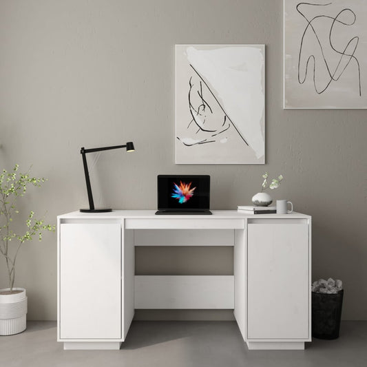 Solid Pine Wood Desk White 140x50x75 cm - Stylish & Durable