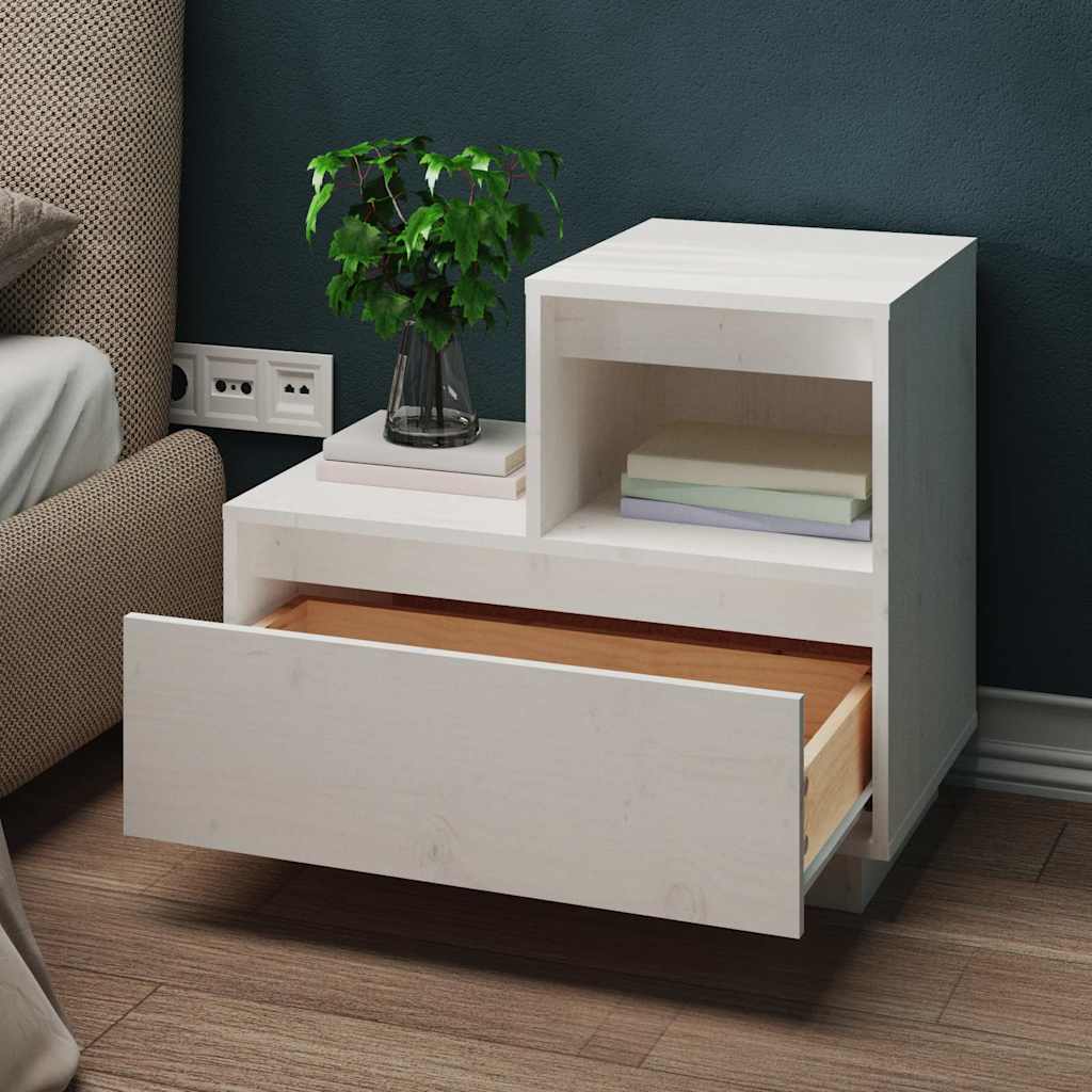 Solid Wood White Bedside Cabinet 60x34x51 cm Pine
