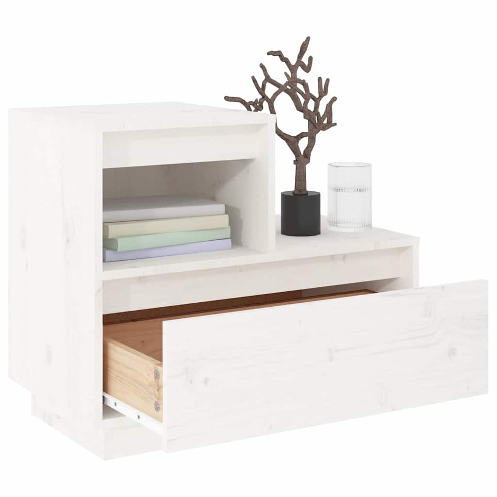 Solid Wood White Bedside Cabinet 60x34x51 cm Pine