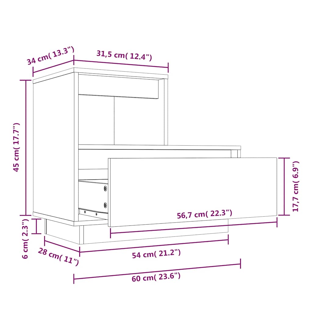 Solid Wood White Bedside Cabinet 60x34x51 cm Pine
