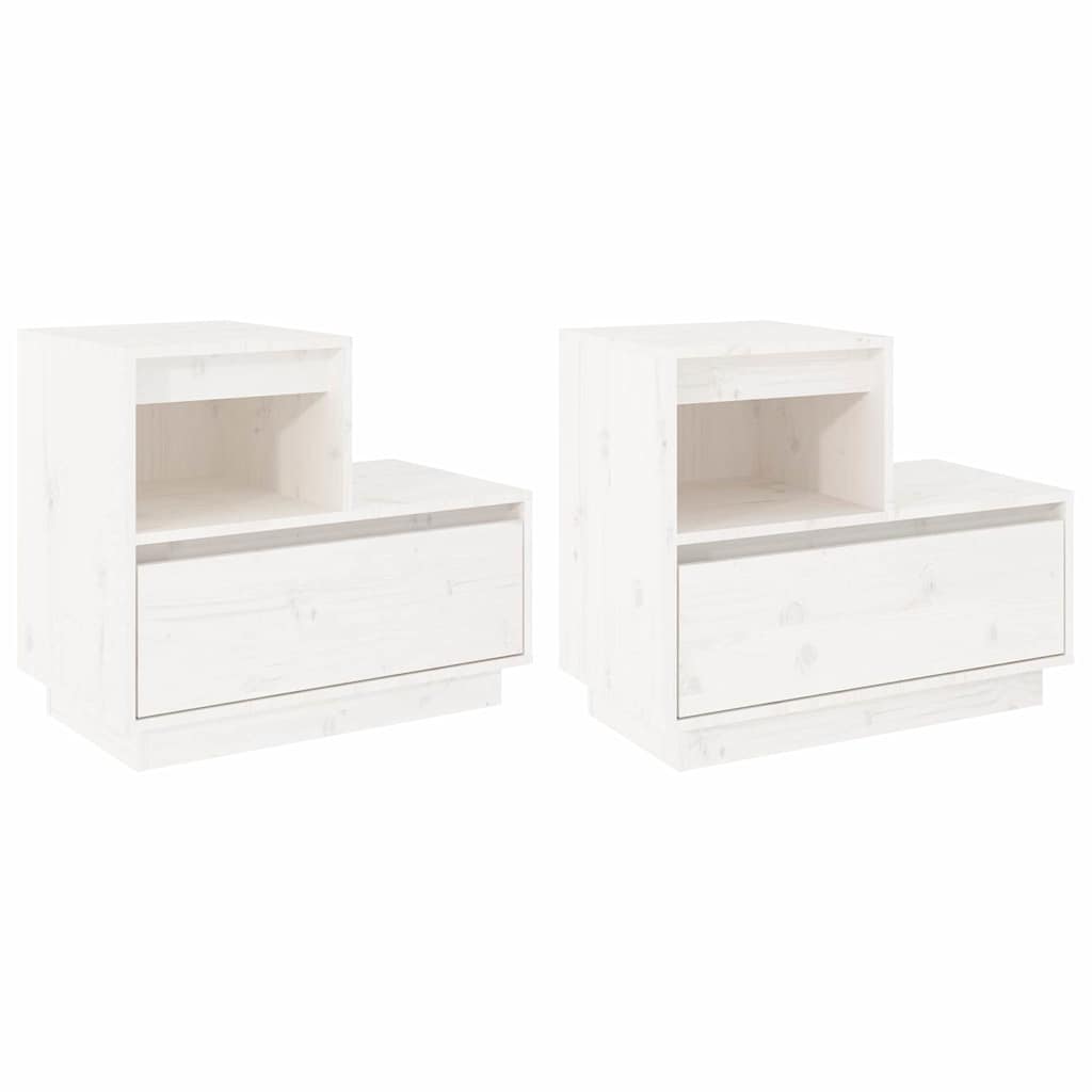 Solid Pine Bedside Cabinets (2 Pcs, White, 60x34x51 cm)
