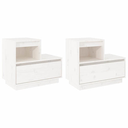 Solid Pine Bedside Cabinets (2 Pcs, White, 60x34x51 cm)