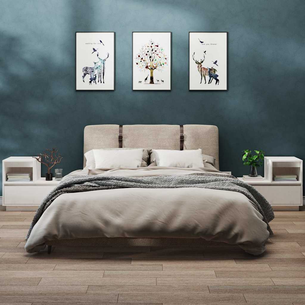 Solid Pine Bedside Cabinets (2 Pcs, White, 60x34x51 cm)