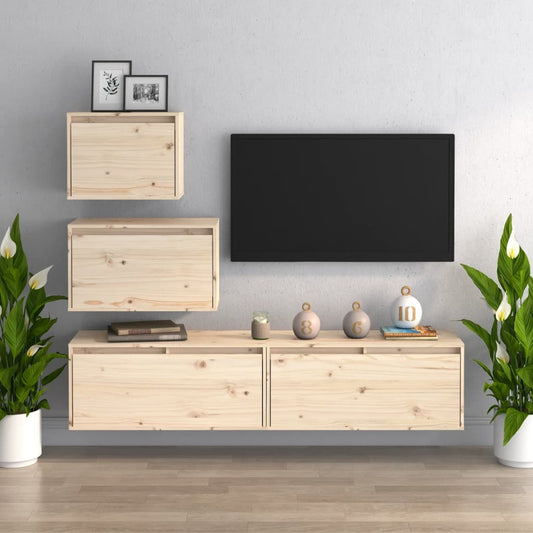 TV Cabinets 4 pcs Solid Wood Pine