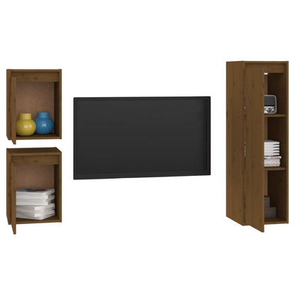 TV Cabinets 3 pcs Honey Brown Solid Wood Pine