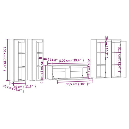 TV Cabinets 5 pcs Solid Wood Pine
