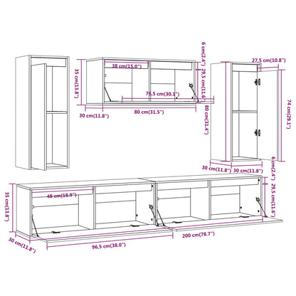 TV Cabinets 5 pcs Solid Wood Pine