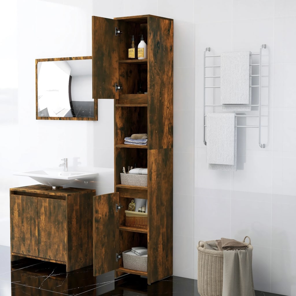 Smoked Oak Engineered Wood Bathroom Cabinet - 30x30x183.5 cm