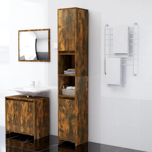 Smoked Oak Engineered Wood Bathroom Cabinet - 30x30x183.5 cm