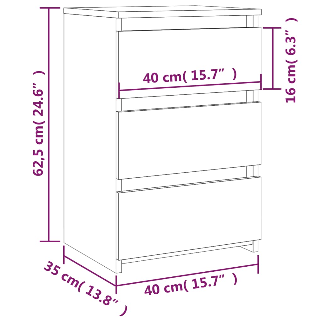 Compact Smoked Oak Bed Cabinet, Engineered Wood 40x35x62.5 cm