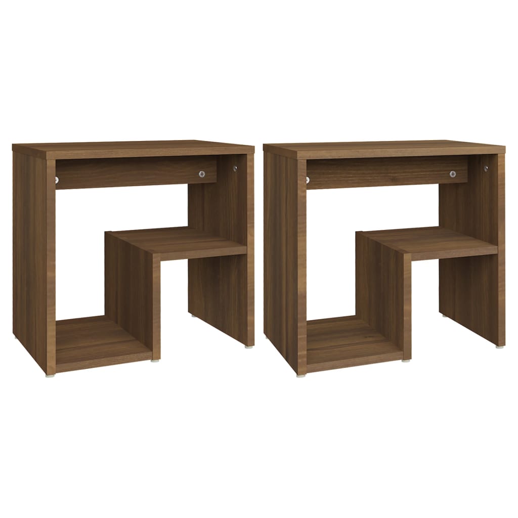 Brown Oak Engineered Wood Bed Cabinets - Set of 2, 40x30x40 cm