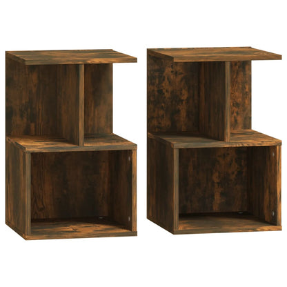 Set of 2 Smoked Oak Bedside Cabinets, Engineered Wood, 35x35x55 cm
