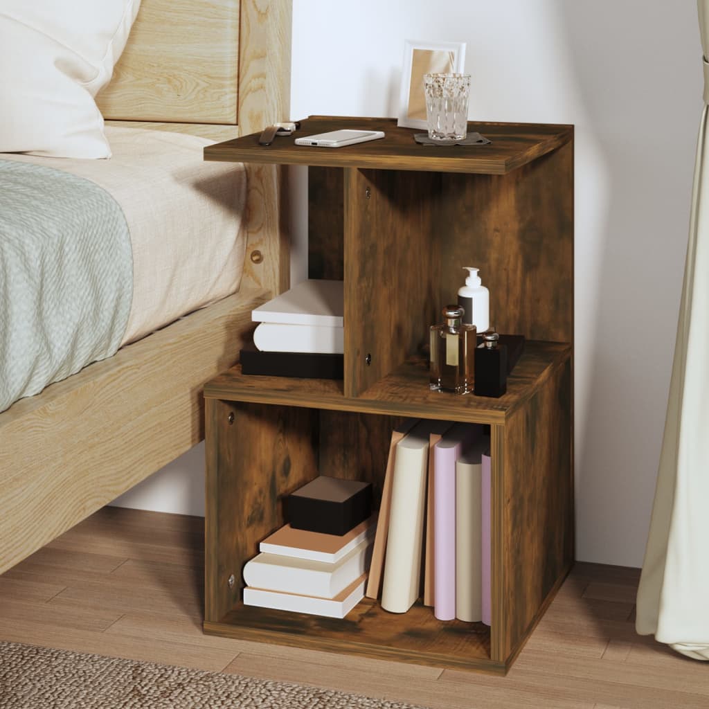 Set of 2 Smoked Oak Bedside Cabinets, Engineered Wood, 35x35x55 cm