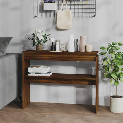 Brown Oak Engineered Wood Console Table - 102x30x80 cm