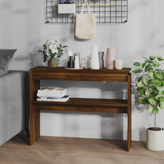 Brown Oak Engineered Wood Console Table - 102x30x80 cm
