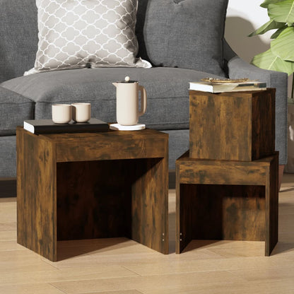 3-Piece Smoked Oak Nesting Tables - Engineered Wood Set