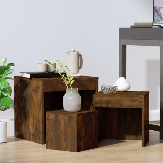 3-Piece Smoked Oak Nesting Tables - Engineered Wood Set