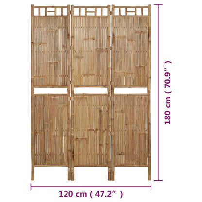 Bamboo 3-Panel Room Divider, Natural Finish, 120x180 cm