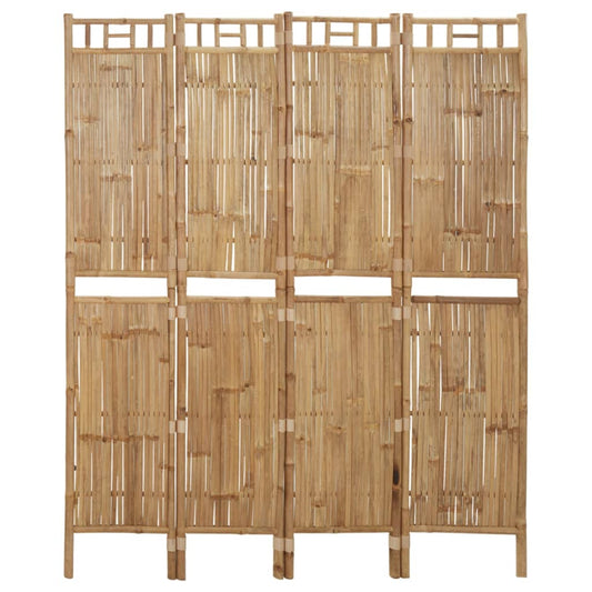 Elegant Bamboo 4-Panel Room Divider 160x180 cm - Natural Finish