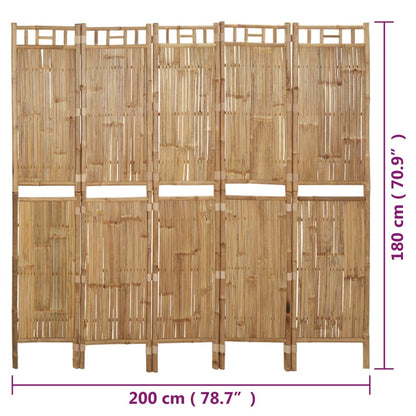 Bamboo 5-Panel Room Divider, Natural 200x180 cm Privacy Screen
