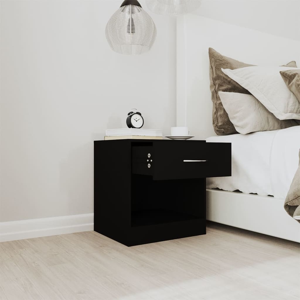 Black Bedside Cabinets 2 pcs with Drawer - Sleek & Stylish Design