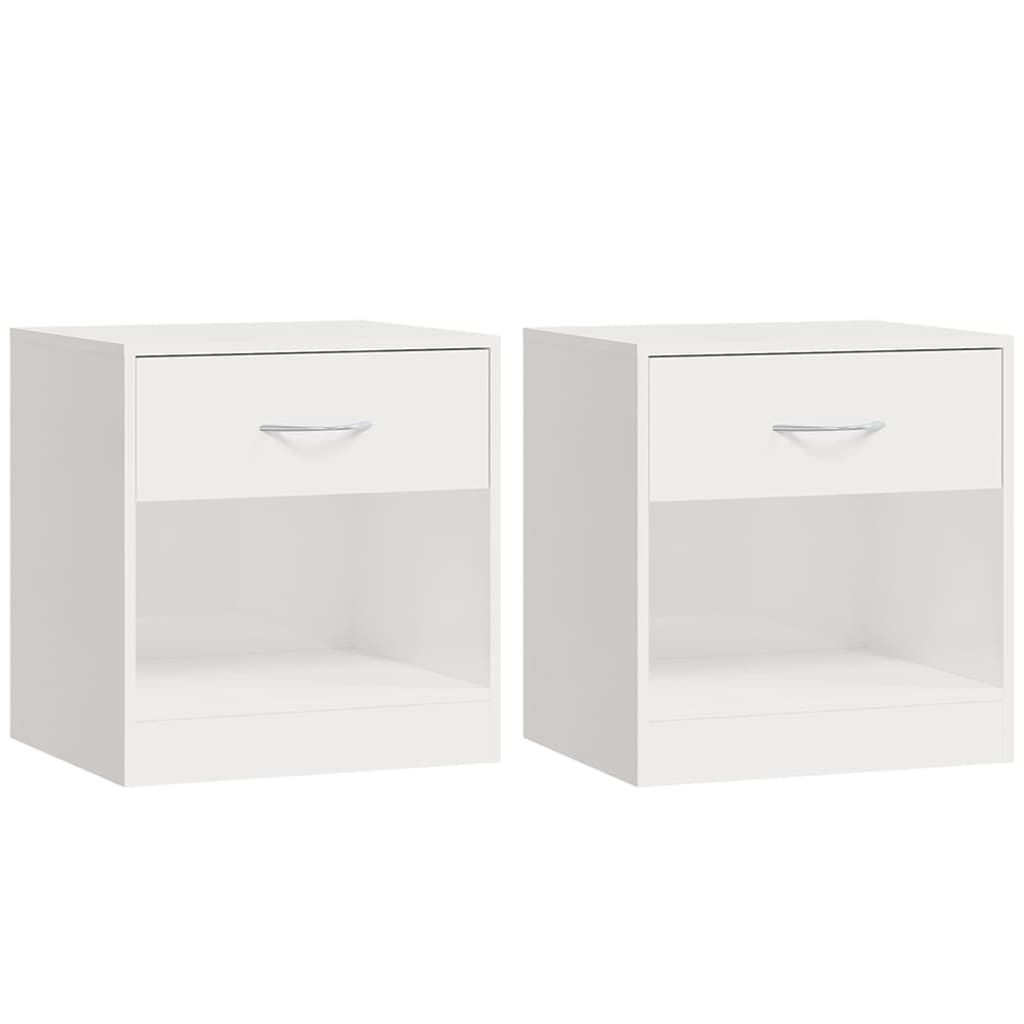 High Gloss White Bedside Cabinets Set of 2 with Drawer