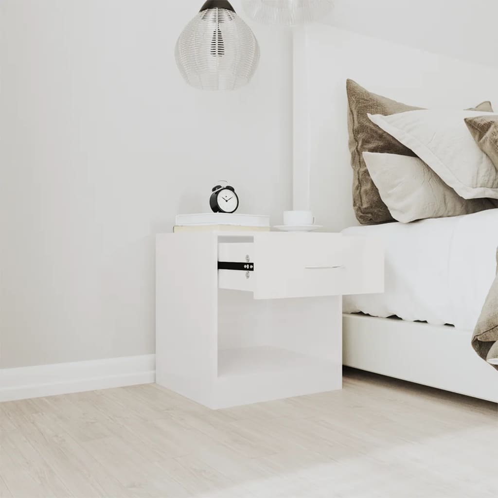 High Gloss White Bedside Cabinets Set of 2 with Drawer