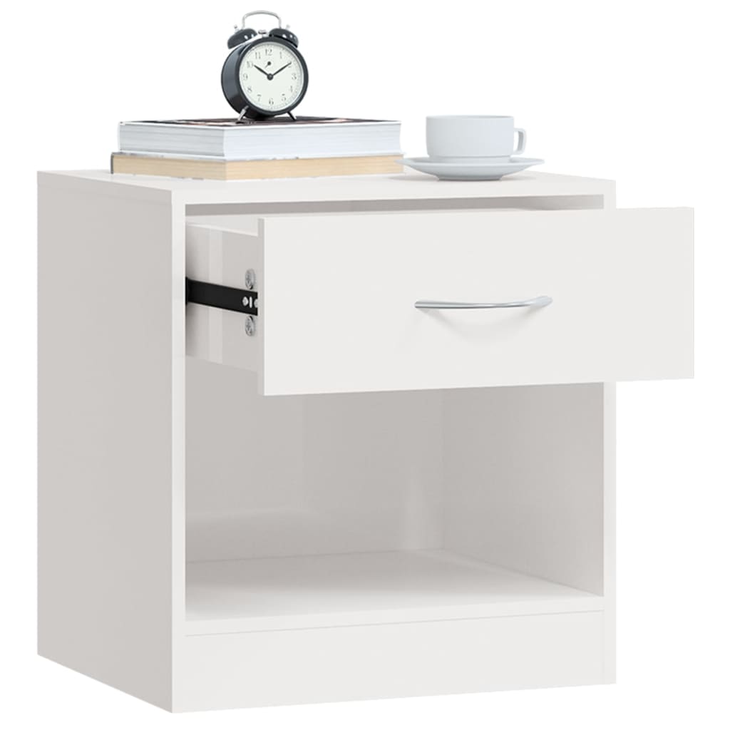High Gloss White Bedside Cabinets Set of 2 with Drawer