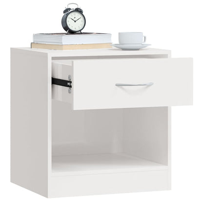 High Gloss White Bedside Cabinets Set of 2 with Drawer