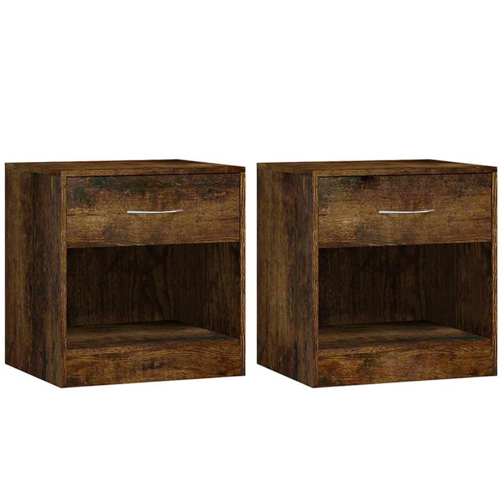 Smoked Oak Bedside Cabinets 2 Pcs with Drawer - Rustic Elegance