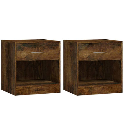 Smoked Oak Bedside Cabinets 2 Pcs with Drawer - Rustic Elegance