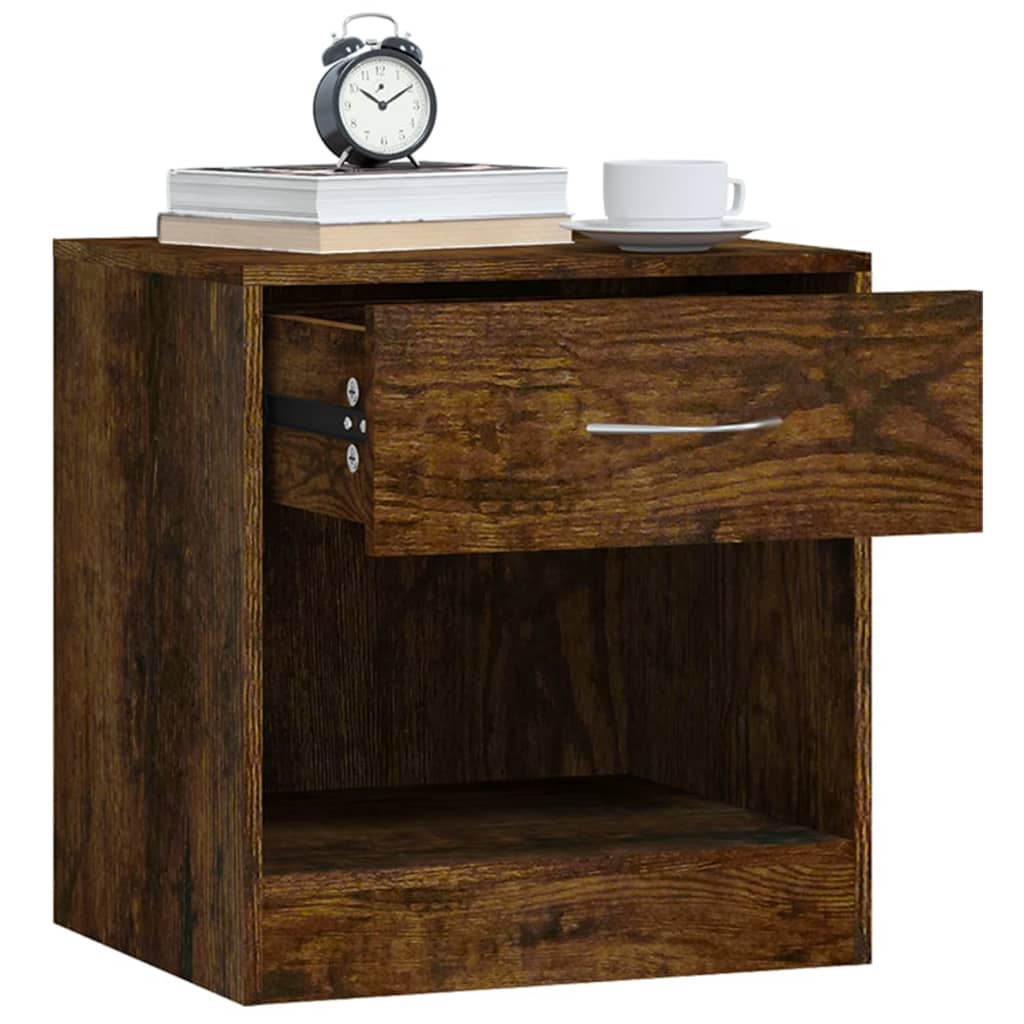 Smoked Oak Bedside Cabinets 2 Pcs with Drawer - Rustic Elegance