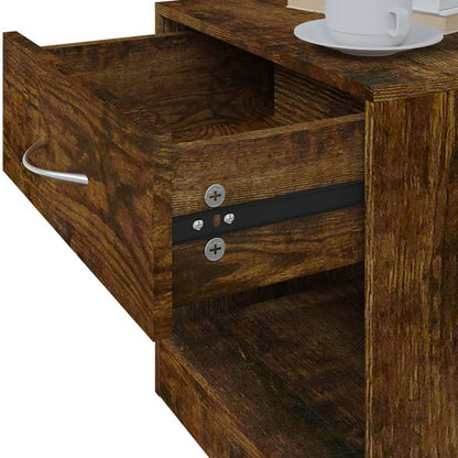 Smoked Oak Bedside Cabinets 2 Pcs with Drawer - Rustic Elegance