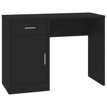 Black Engineered Wood Desk with Drawer & Cabinet, 100x40x73 cm