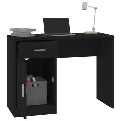 Black Engineered Wood Desk with Drawer & Cabinet, 100x40x73 cm