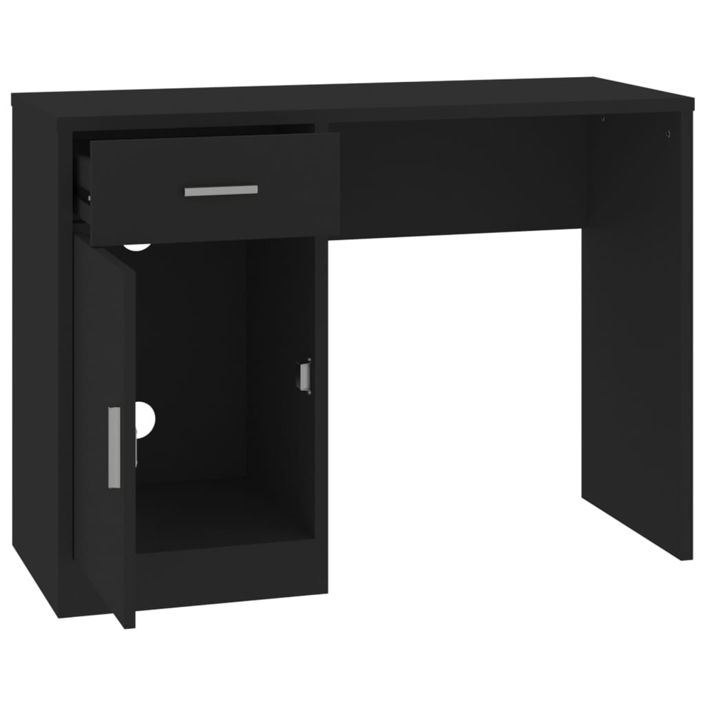 Black Engineered Wood Desk with Drawer & Cabinet, 100x40x73 cm