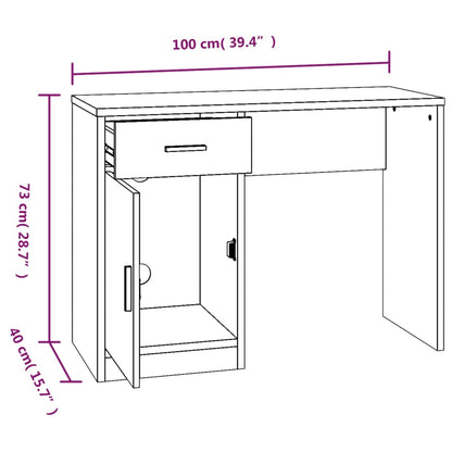 Black Engineered Wood Desk with Drawer & Cabinet, 100x40x73 cm