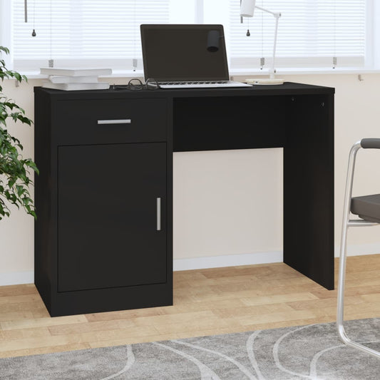 Black Engineered Wood Desk with Drawer & Cabinet, 100x40x73 cm