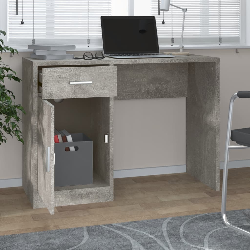 Concrete Grey Engineered Wood Desk with Drawer & Cabinet, 100x40x73 cm