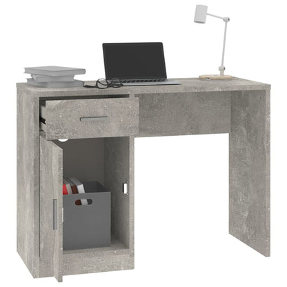 Concrete Grey Engineered Wood Desk with Drawer & Cabinet, 100x40x73 cm