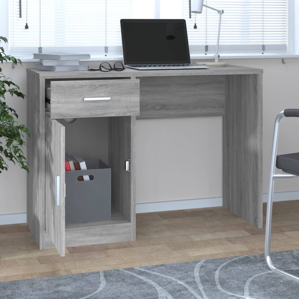 Grey Sonoma Desk with Drawer & Cabinet - 100x40x73 cm Wood
