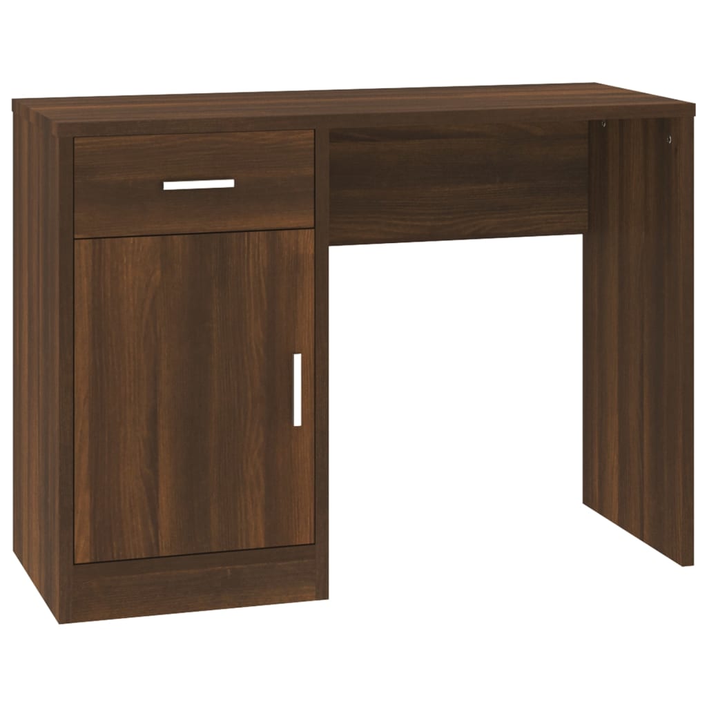 Brown Oak Desk with Drawer & Cabinet - 100x40x73 cm Engineered Wood