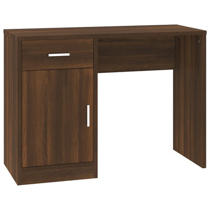 Brown Oak Desk with Drawer & Cabinet - 100x40x73 cm Engineered Wood