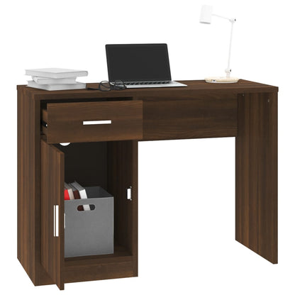 Brown Oak Desk with Drawer & Cabinet - 100x40x73 cm Engineered Wood