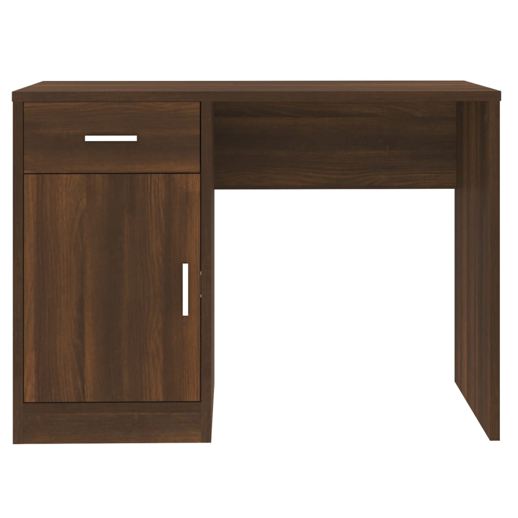 Brown Oak Desk with Drawer & Cabinet - 100x40x73 cm Engineered Wood