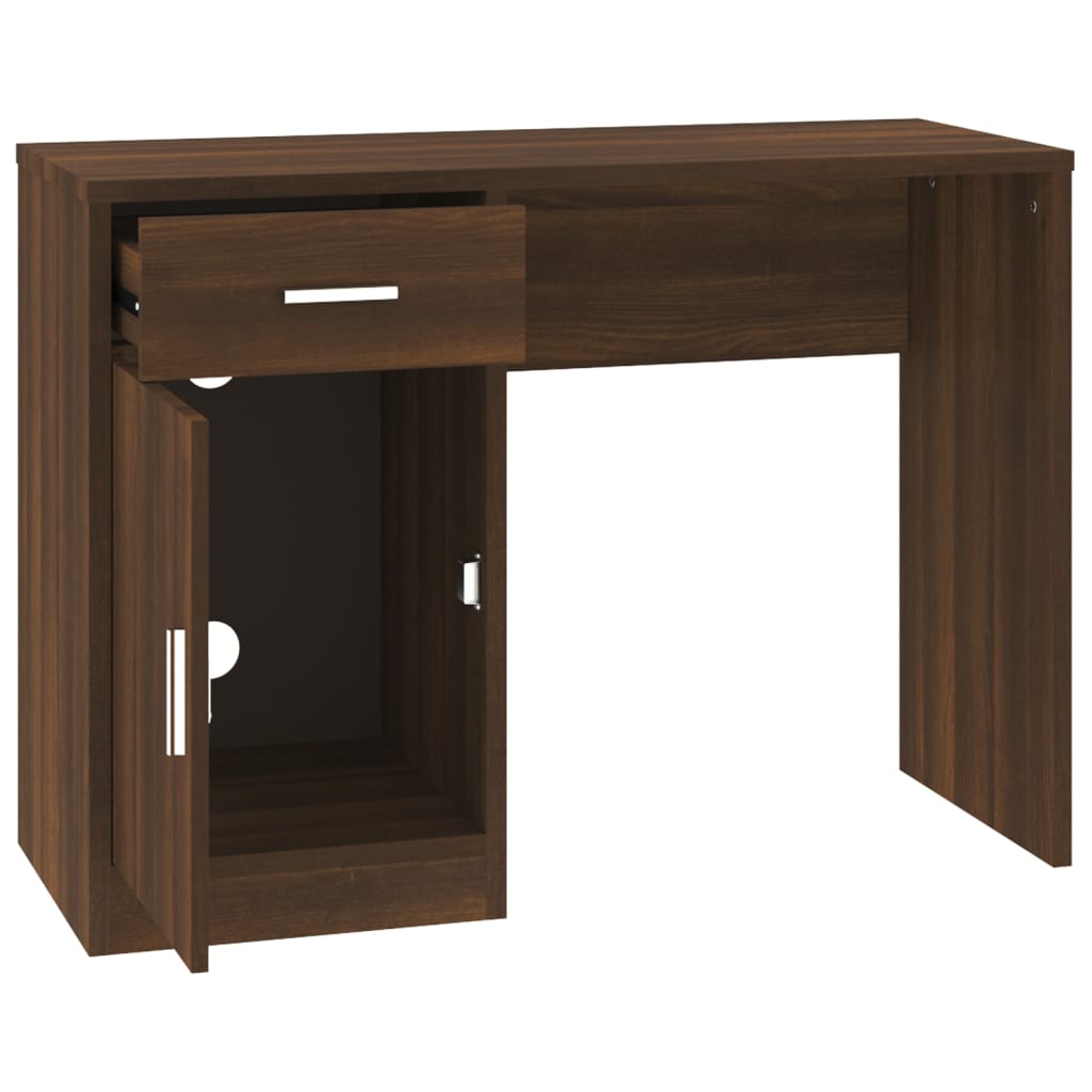 Brown Oak Desk with Drawer & Cabinet - 100x40x73 cm Engineered Wood